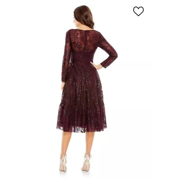 Mac Duggal Lace Embellished Long Sleeve Ruffle Hem Gown Size 4 - Picture 2 of 8